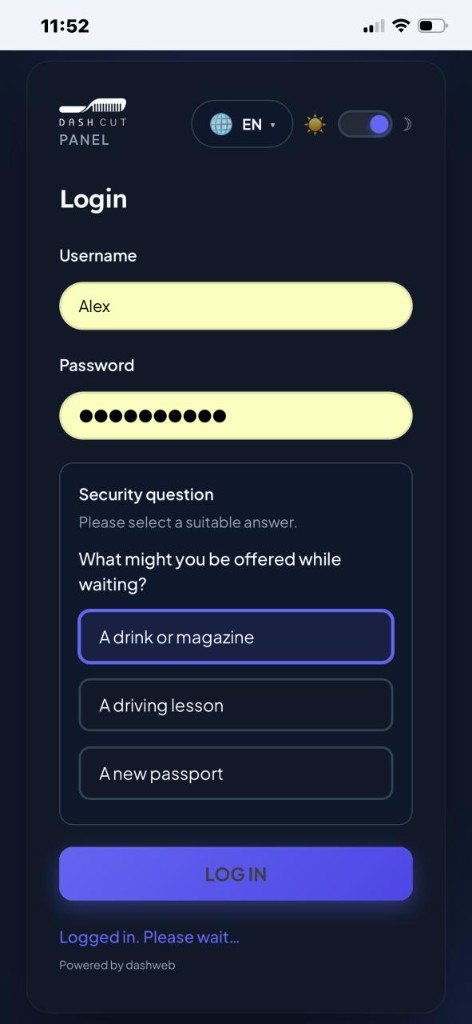 DashCut secure login